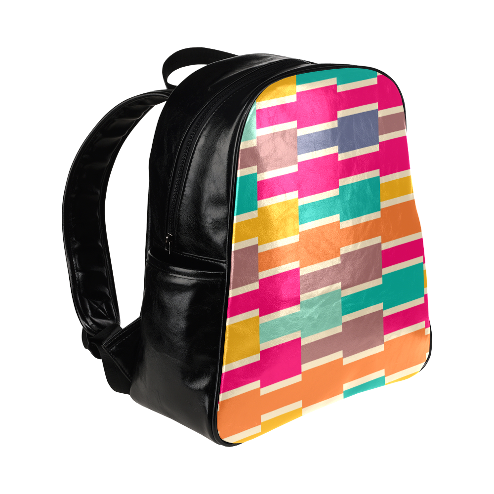 Connected colorful rectangles Multi-Pockets Backpack (Model 1636)