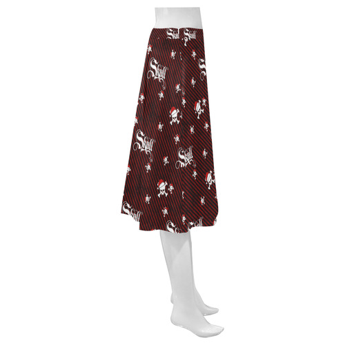 A funny gothic christmas skull with a santa hat Mnemosyne Women's Crepe Skirt (Model D16)