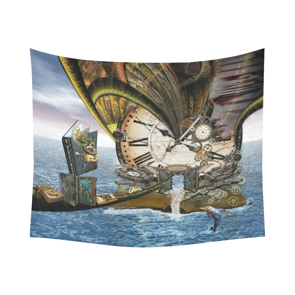 steampunk dragon ocean library Cotton Linen Wall Tapestry 60"x 51"