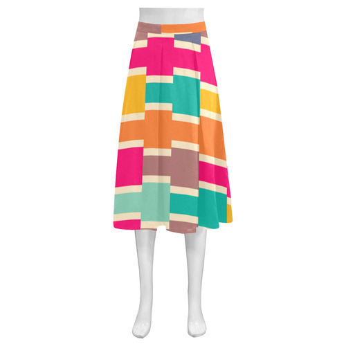 Connected colorful rectangles Mnemosyne Women's Crepe Skirt (Model D16)