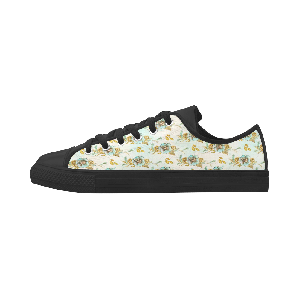 watercolor flowers mint gold Aquila Microfiber Leather Women's Shoes (Model 031)
