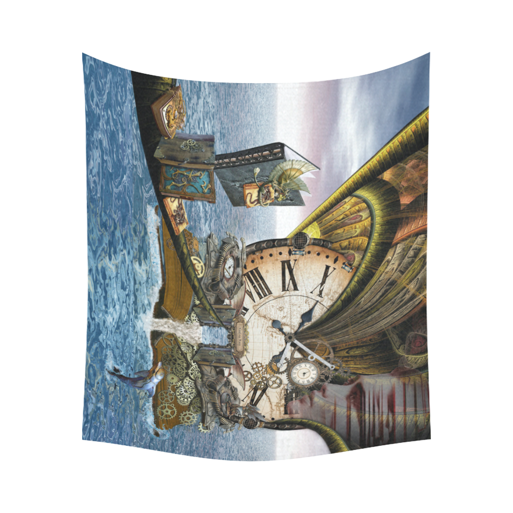 steampunk dragon ocean library Cotton Linen Wall Tapestry 60"x 51"