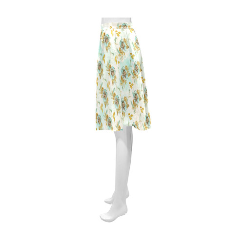 watercolor flowers mint gold Athena Women's Short Skirt (Model D15)