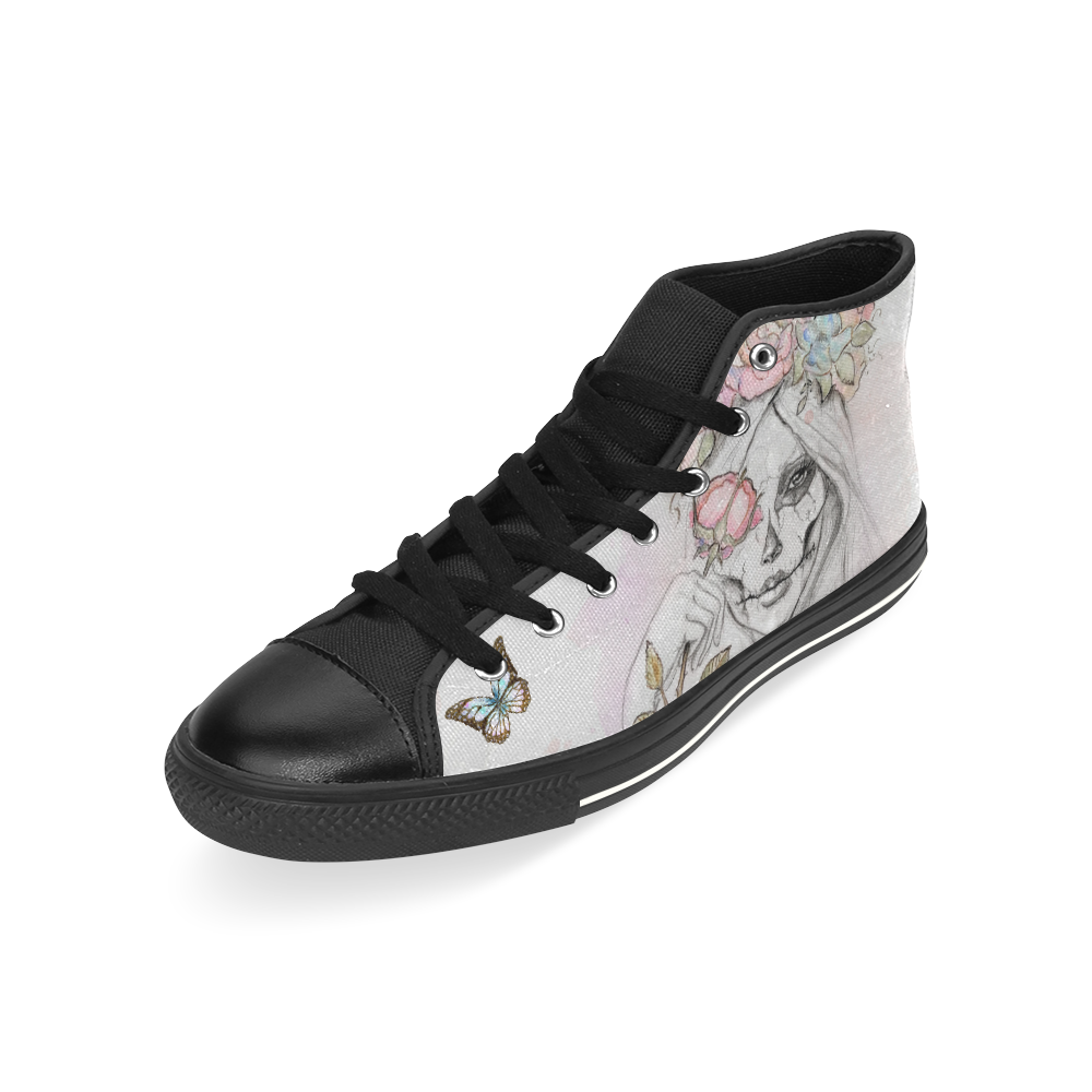 Boho Queen, skull girl, watercolor woman High Top Canvas Women's Shoes/Large Size (Model 017)
