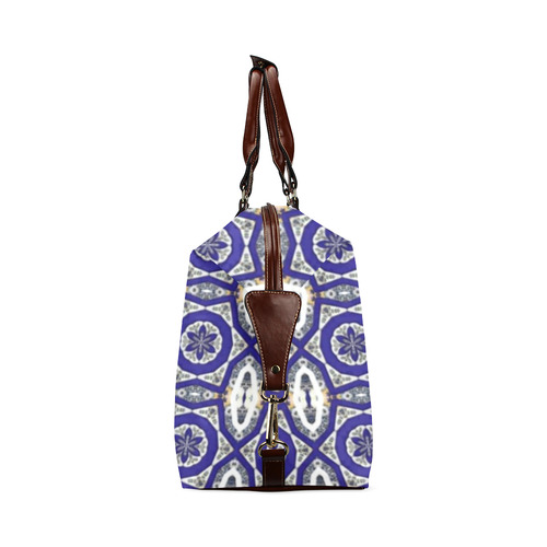 Blue and White Floral Abstract Classic Travel Bag (Model 1643) Remake