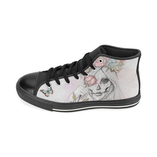 Boho Queen, skull girl, watercolor woman High Top Canvas Women's Shoes/Large Size (Model 017)