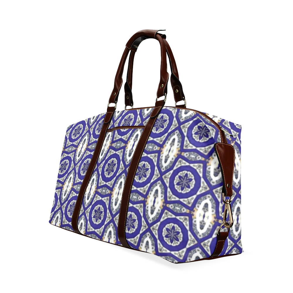 Blue and White Floral Abstract Classic Travel Bag (Model 1643) Remake