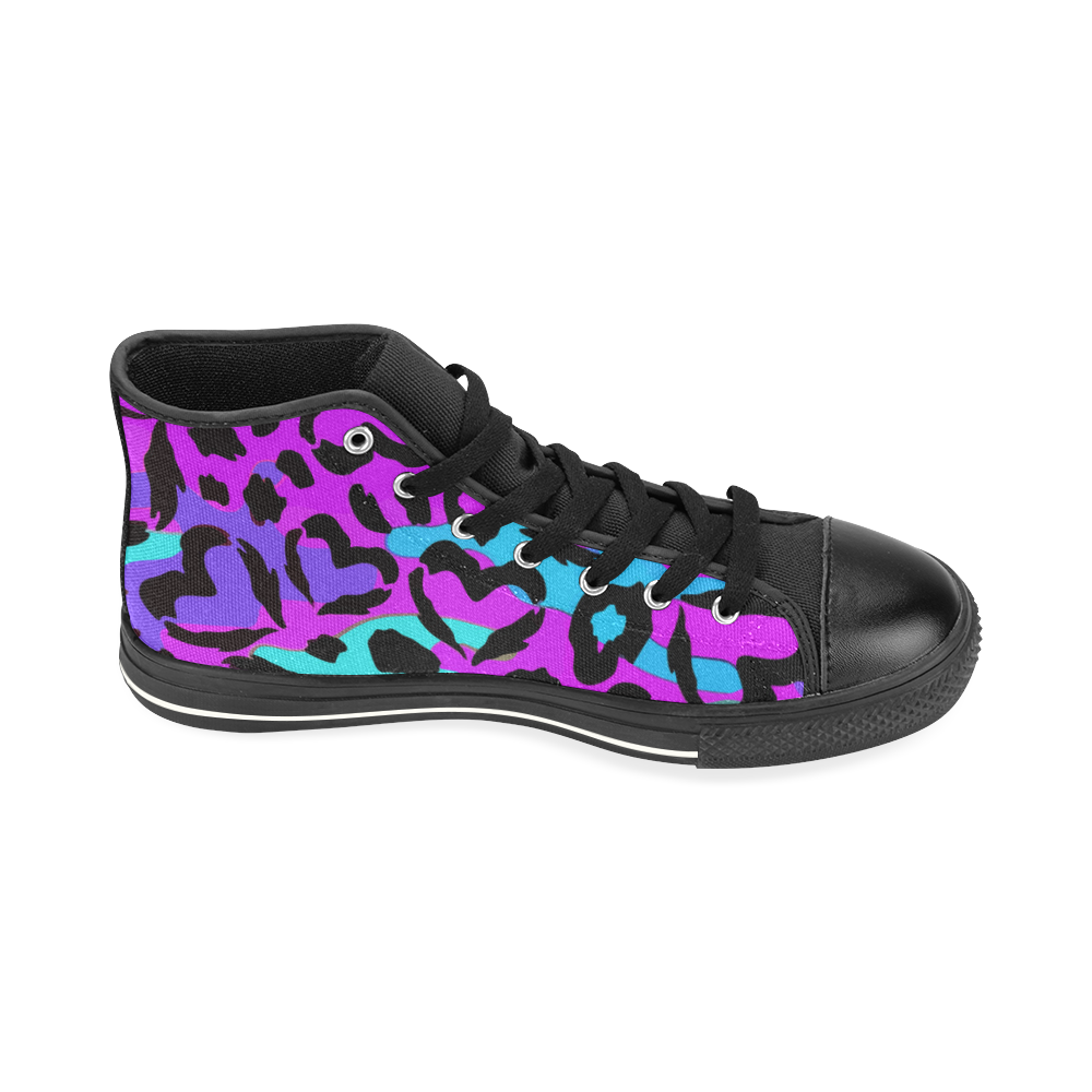 Purple Love Camo High Top Canvas Women's Shoes/Large Size (Model 017)