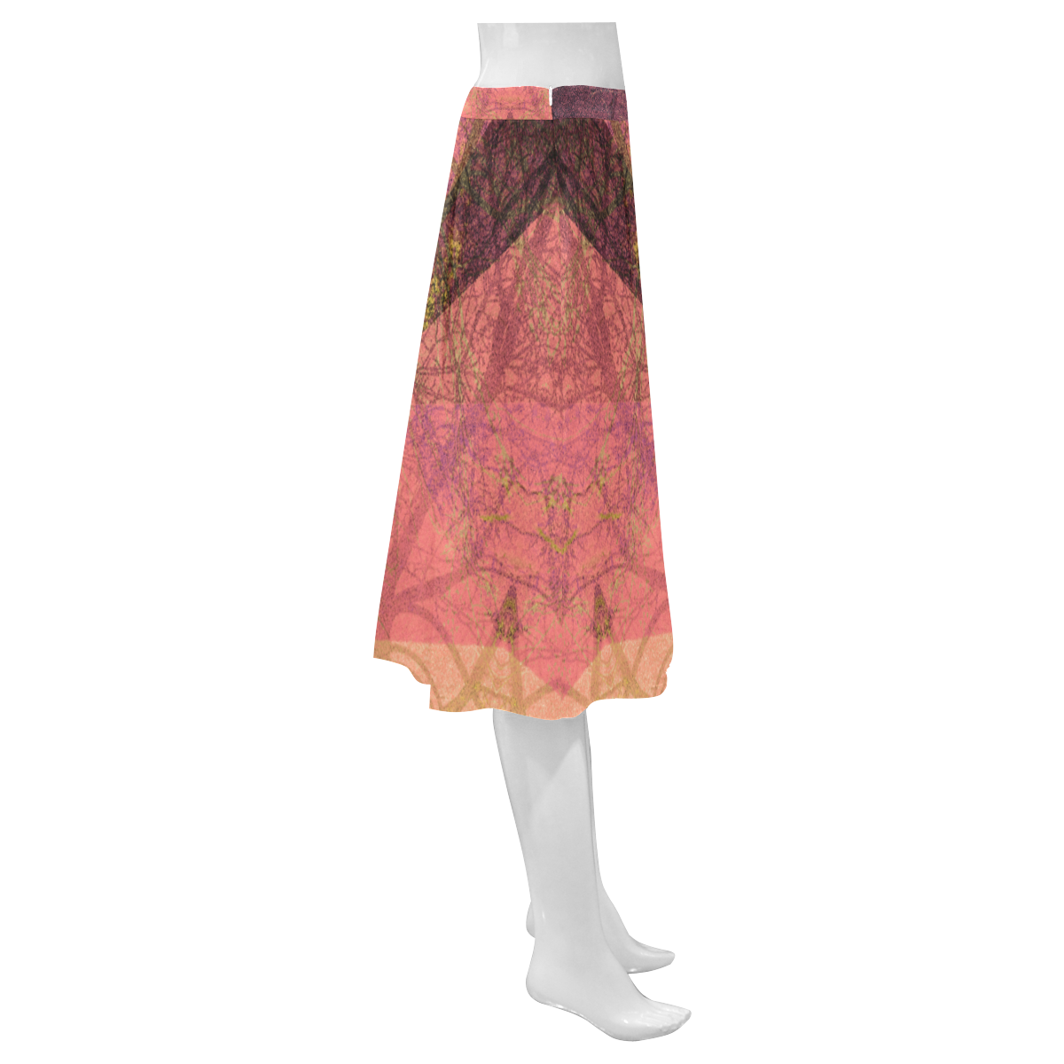 Maroon Pink PATTERN GARDEN NO5L Mnemosyne Women's Crepe Skirt (Model D16)
