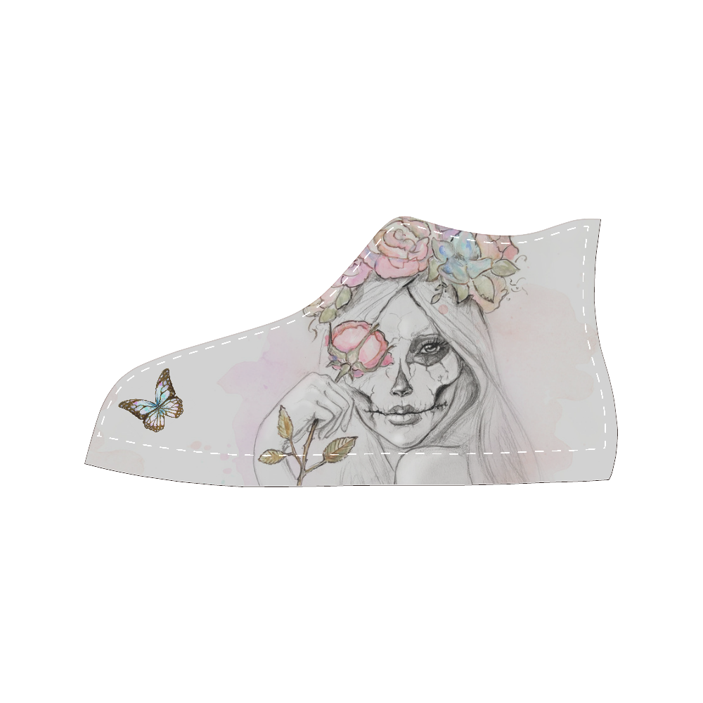 Boho Queen, skull girl, watercolor woman High Top Canvas Women's Shoes/Large Size (Model 017)