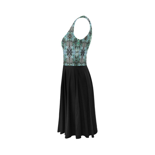 Green Black Gothic Pattern Sleeveless Ice Skater Dress (D19)
