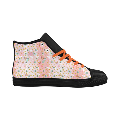 watercolor flowers pink gold Aquila High Top Microfiber Leather Women's Shoes (Model 032)