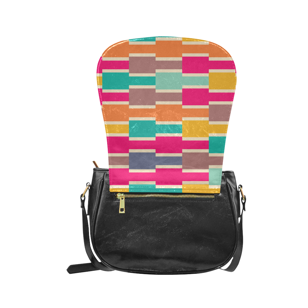 Connected colorful rectangles Classic Saddle Bag/Large (Model 1648)