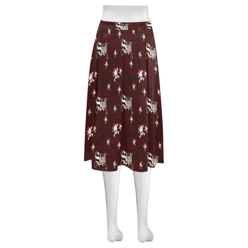 A funny gothic christmas skull with a santa hat Mnemosyne Women's Crepe Skirt (Model D16)