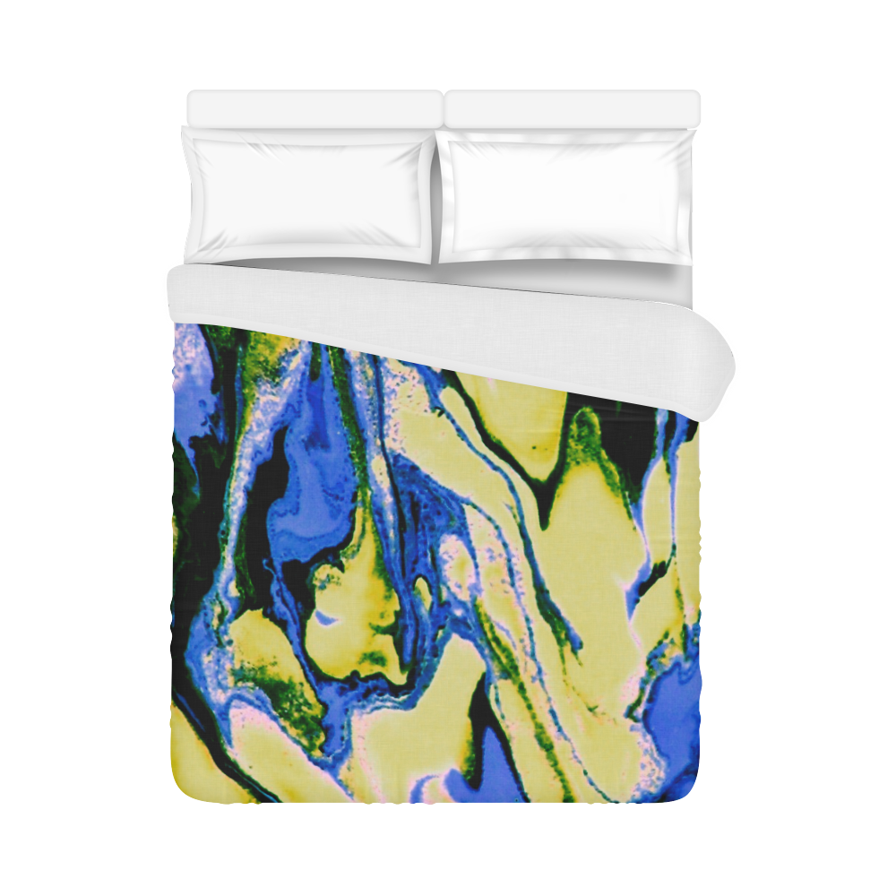 Blue Olive Yellow  Marbling Duvet Cover 86"x70" ( All-over-print)