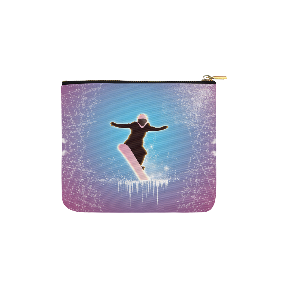 Snowboarding, snowflakes and ice Carry-All Pouch 6''x5''
