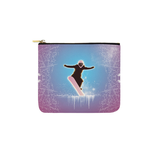 Snowboarding, snowflakes and ice Carry-All Pouch 6''x5''