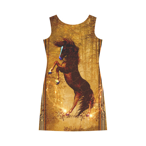 Awesome horse, vintage background Round Collar Dress (D22)