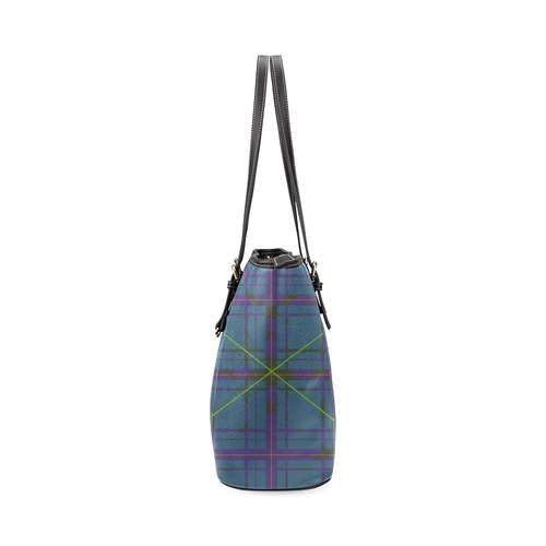 Neon Plaid Modern Design Leather Tote Bag/Small (Model 1640)