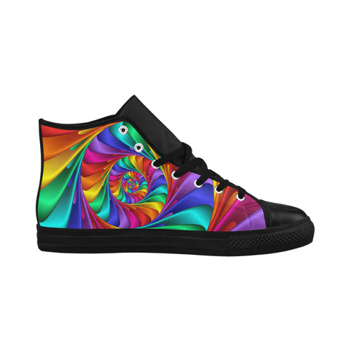 Psychedelic Rainbow Spiral Fractal Aquila High Top Microfiber Leather Women's Shoes (Model 032)