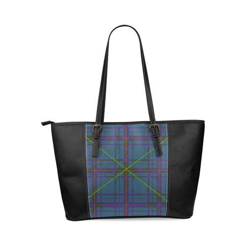 Neon Plaid Modern Design Leather Tote Bag/Large (Model 1640)