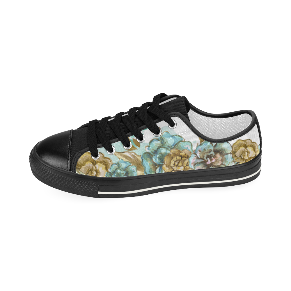 watercolor flowers and butterflies mint gold Women's Classic Canvas Shoes (Model 018)