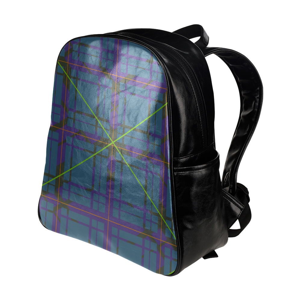 Neon Plaid Modern Design Multi-Pockets Backpack (Model 1636)