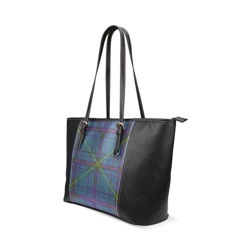 Neon Plaid Modern Design Leather Tote Bag/Large (Model 1640)