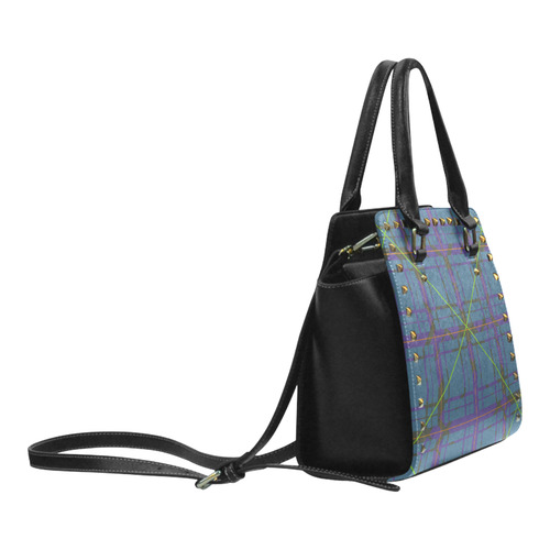 Neon Plaid Modern Design Rivet Shoulder Handbag (Model 1645)