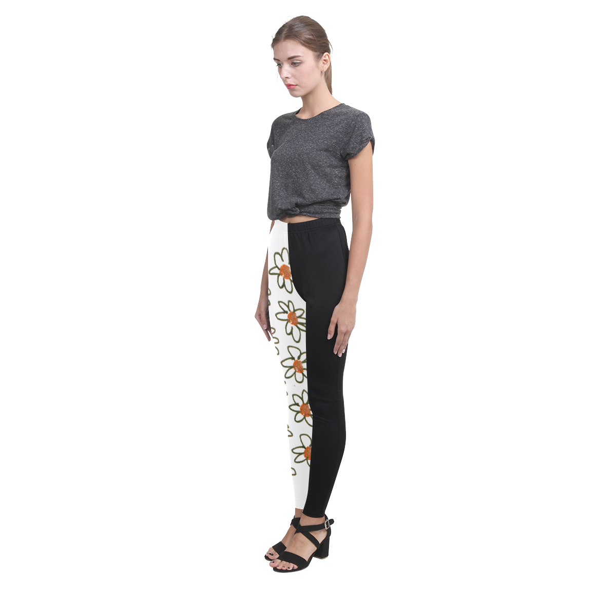 New in shop. Luxury designers leggings with floral art. White and black Cassandra Women's Leggings (Model L01)