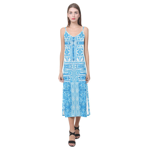 floral 11 V-Neck Open Fork Long Dress(Model D18)