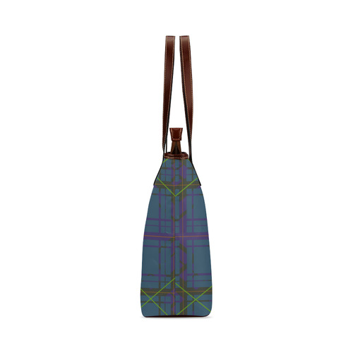 Neon Plaid Modern Design Brown Shoulder Tote Bag (Model 1646)