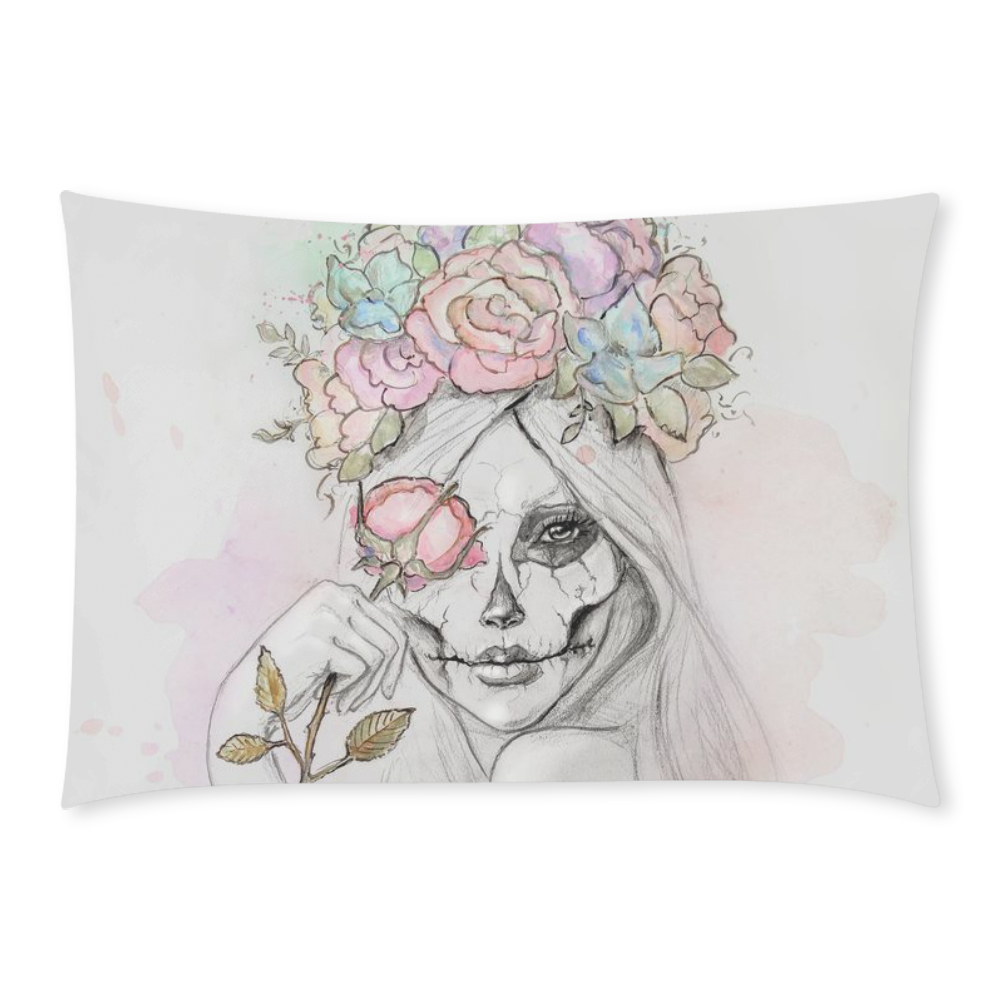 Boho Queen, skull girl, watercolor woman Custom Rectangle Pillow Case 20x30 (One Side)