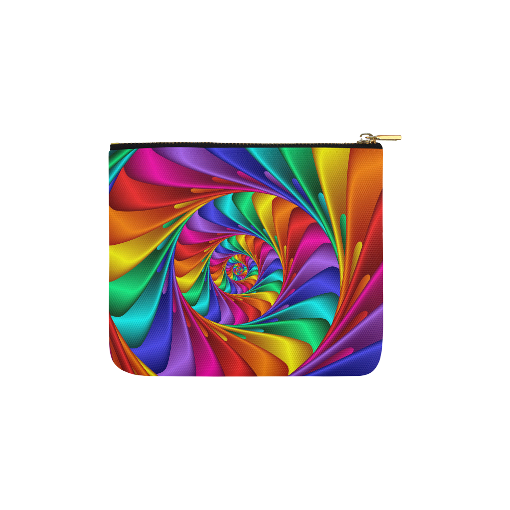 Psychedelic Rainbow Spiral Fractal Carry-All Pouch 6''x5''