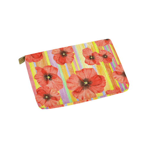Watercolor STRIPES red POPPIES Blossoms Carry-All Pouch 9.5''x6''