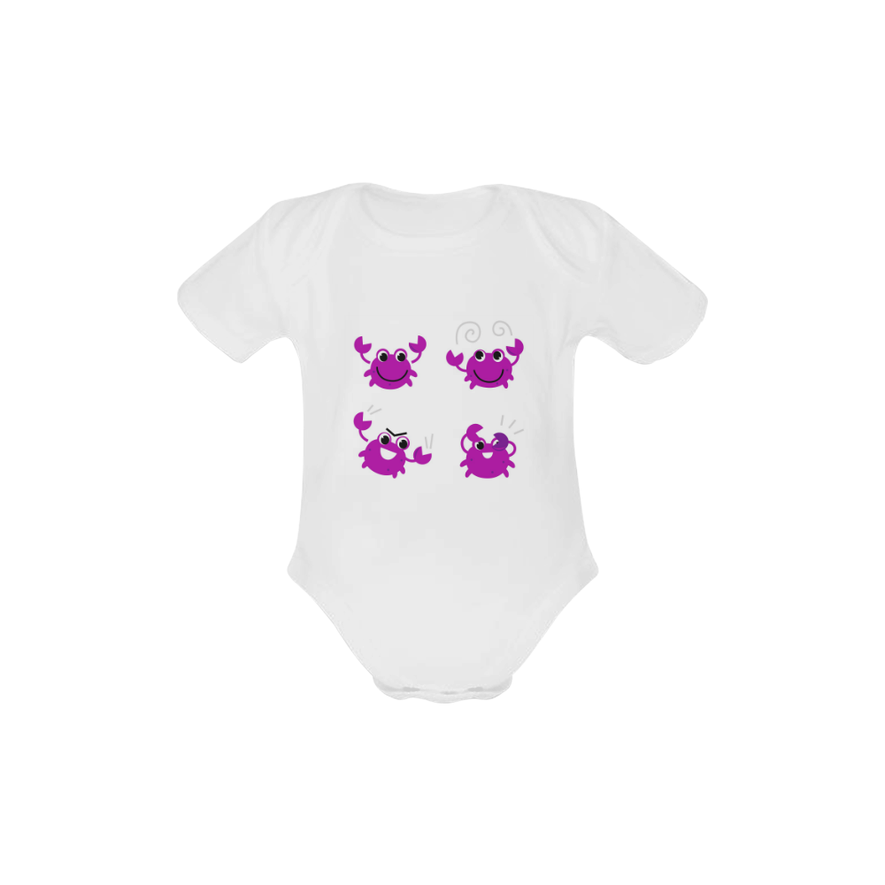 Kids body with cute crabs. Purple and white / Hand-drawn characters Baby Powder Organic Short Sleeve One Piece (Model T28)