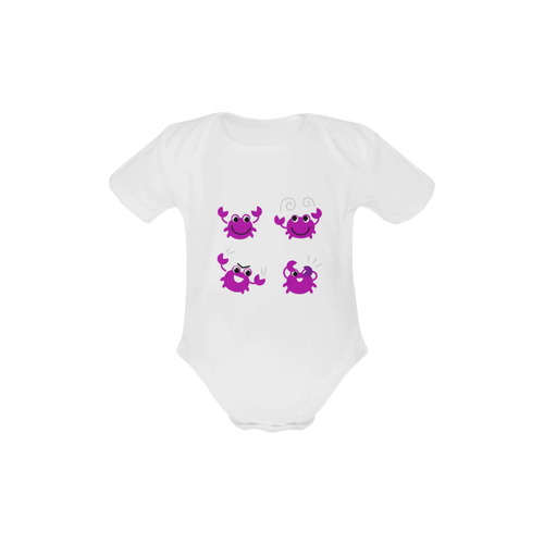 Kids body with cute crabs. Purple and white / Hand-drawn characters Baby Powder Organic Short Sleeve One Piece (Model T28)