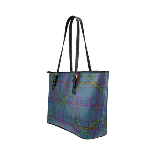 Neon Plaid Modern Design Leather Tote Bag/Large (Model 1651)