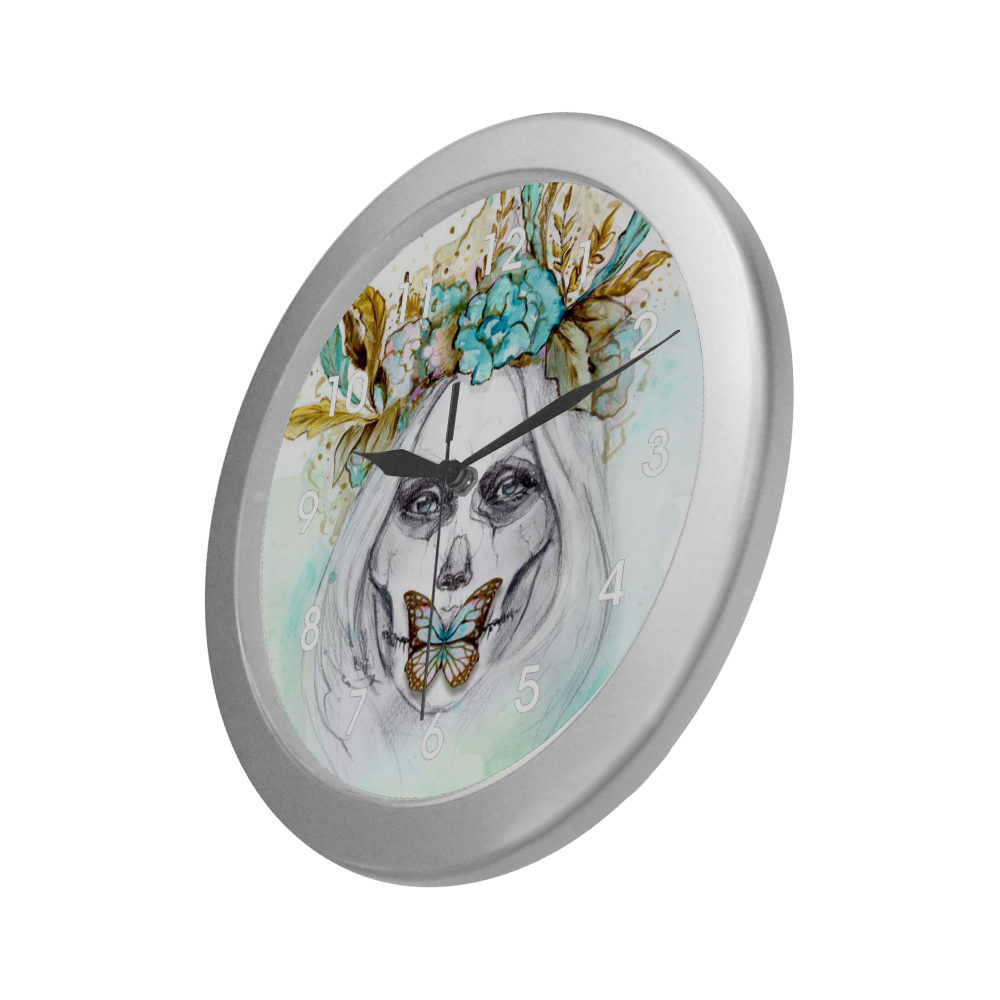 Sugar Skull Girl Mint Gold Silver Color Wall Clock