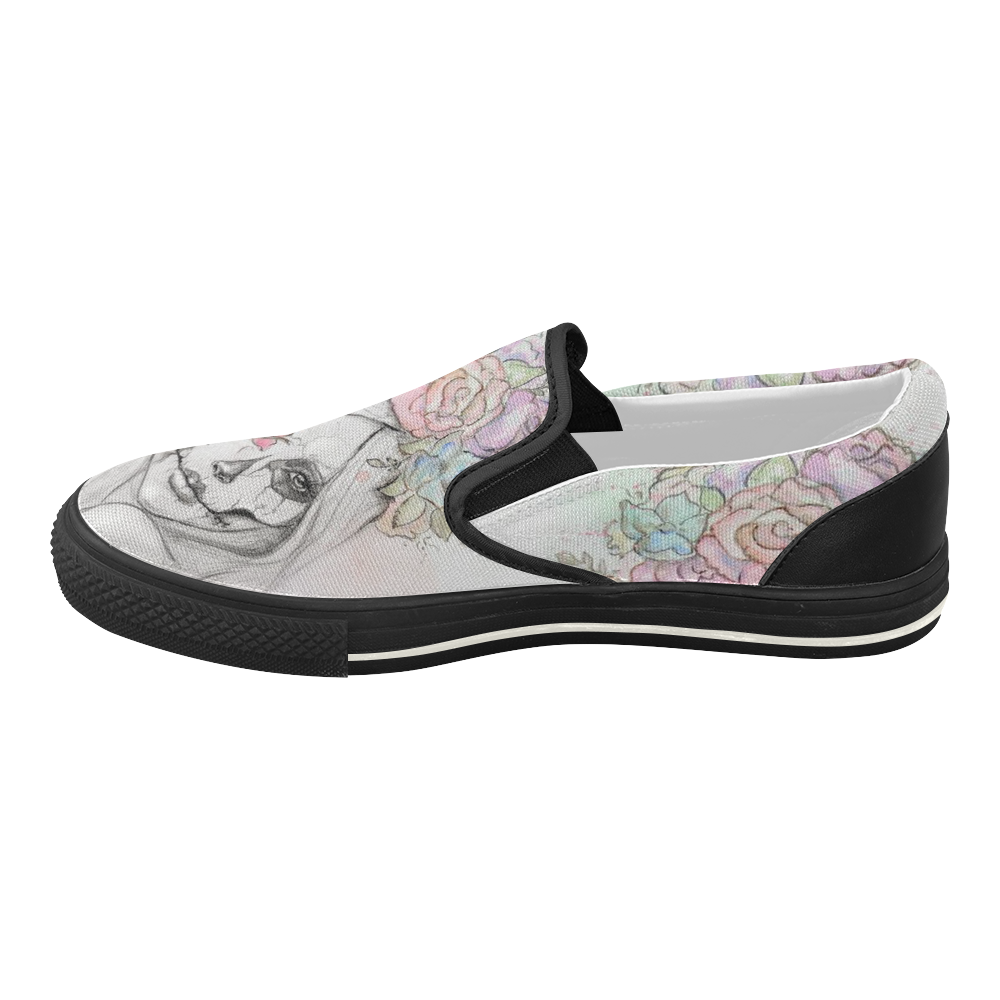 Boho Queen, skull girl, watercolor woman Women's Slip-on Canvas Shoes (Model 019)