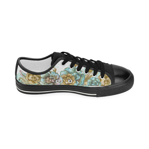 watercolor flowers and butterflies mint gold Women's Classic Canvas Shoes (Model 018)