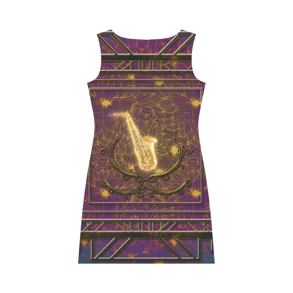 Music, golden saxophone Round Collar Dress (D22)