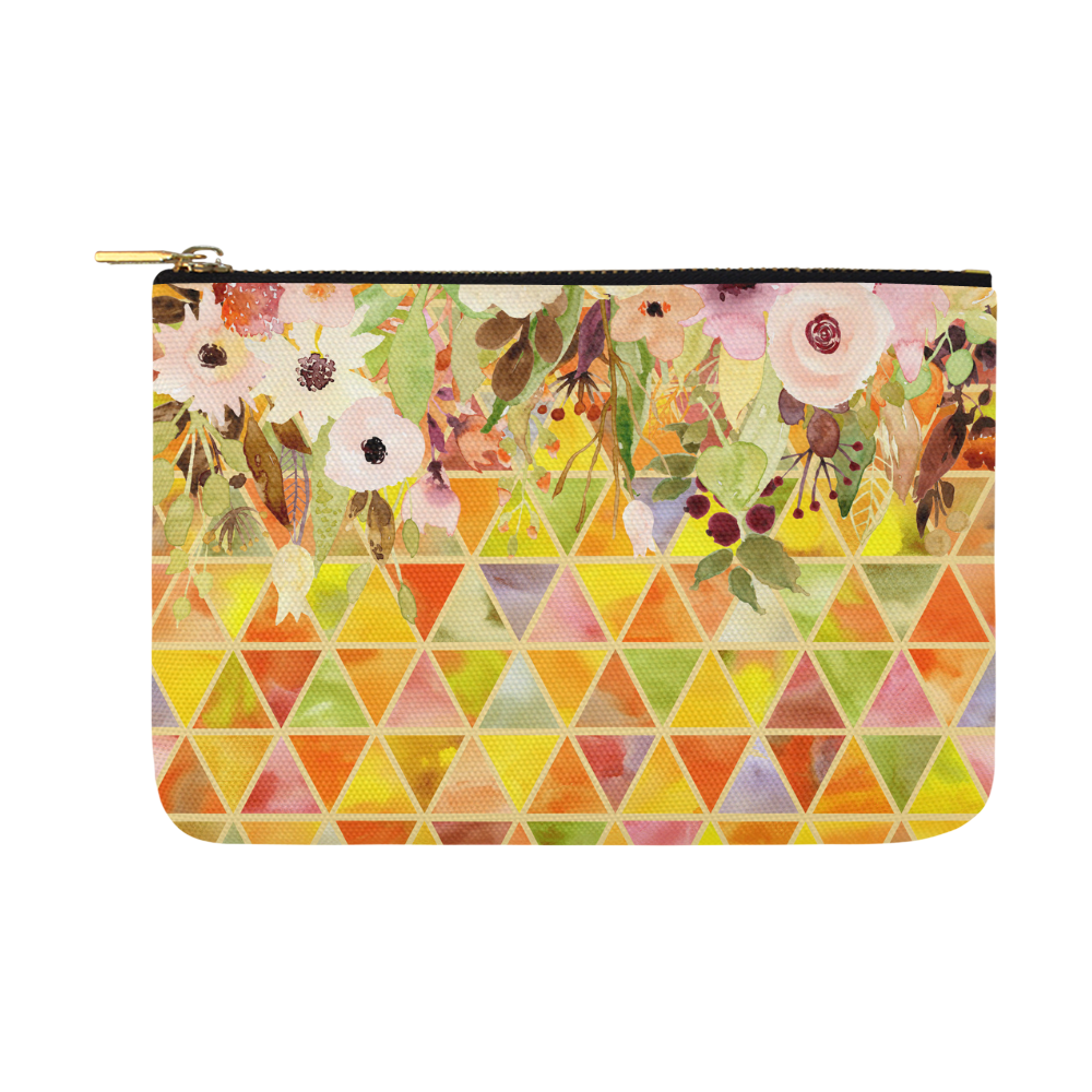 Watercolor Flowers Triangles Orange Yellow Green Carry-All Pouch 12.5''x8.5''