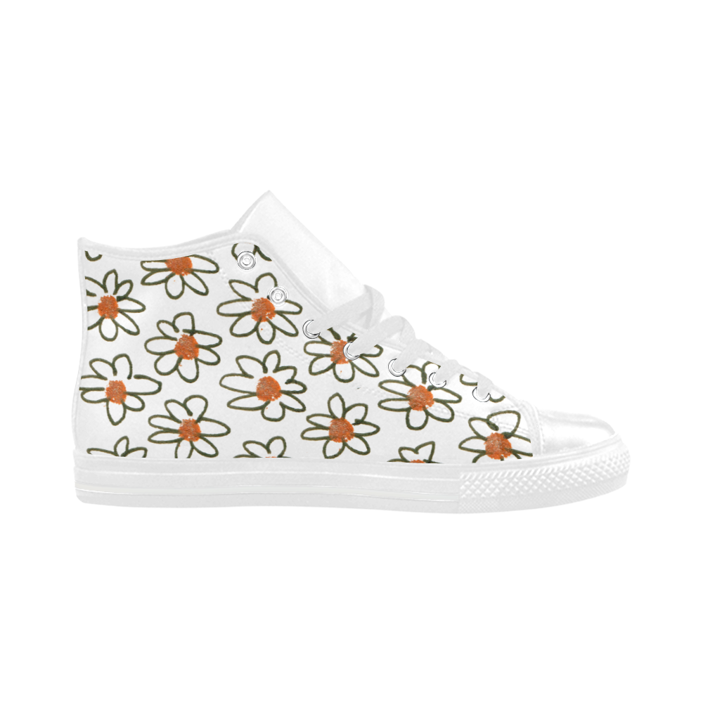 Designers ladies spring floral Ladies shoes / WHITE COOPER Aquila High Top Microfiber Leather Women's Shoes (Model 032)