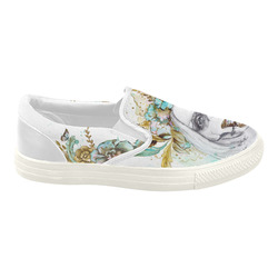 Sugar Skull Girl Mint Gold Women's Slip-on Canvas Shoes (Model 019)