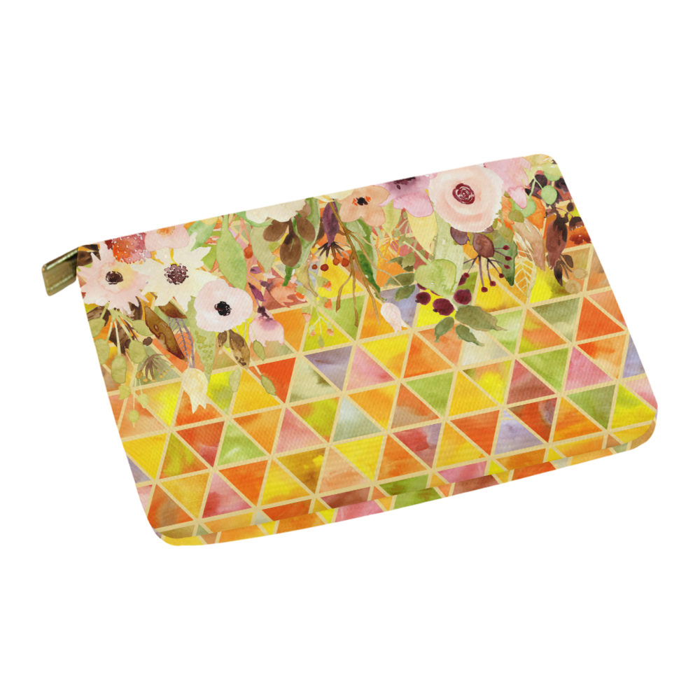 Watercolor Flowers Triangles Orange Yellow Green Carry-All Pouch 12.5''x8.5''