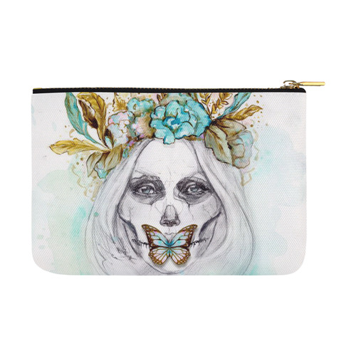 Sugar Skull Girl Mint Gold Carry-All Pouch 12.5''x8.5''