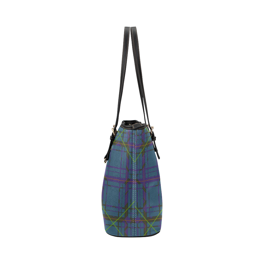 Neon Plaid Modern Design Leather Tote Bag/Small (Model 1651)
