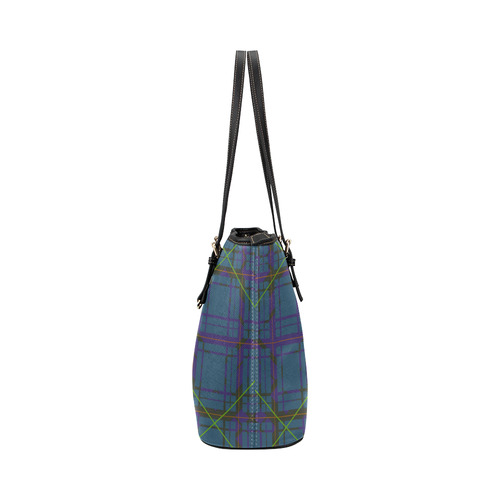 Neon Plaid Modern Design Leather Tote Bag/Small (Model 1651)