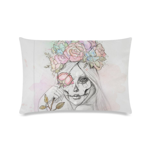 Boho Queen, skull girl, watercolor woman Custom Zippered Pillow Case 16"x24"(Twin Sides)